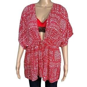 Victorias Secret Womens Kimono Robe Heart Print Lightweight Short Red White OS